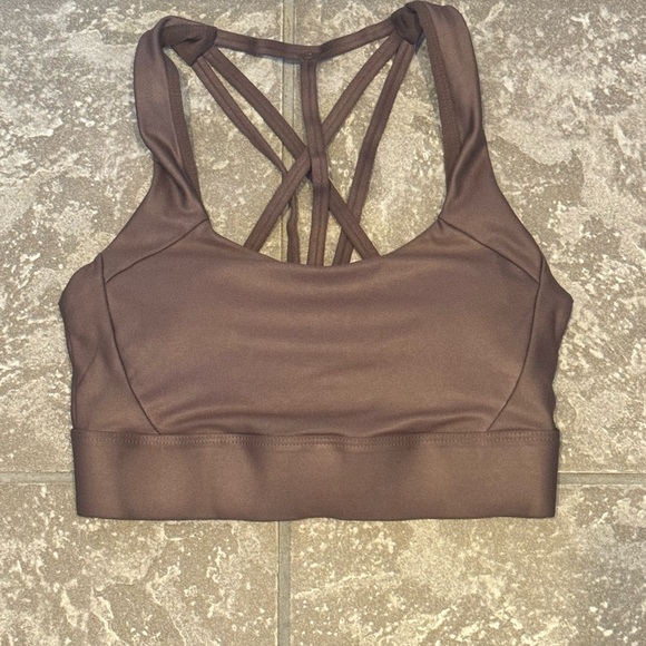 Zyia Womens Active Sports Bra Strappy Chocolate Brown XS Removable Pads NWOT $49 - Picture 3 of 6